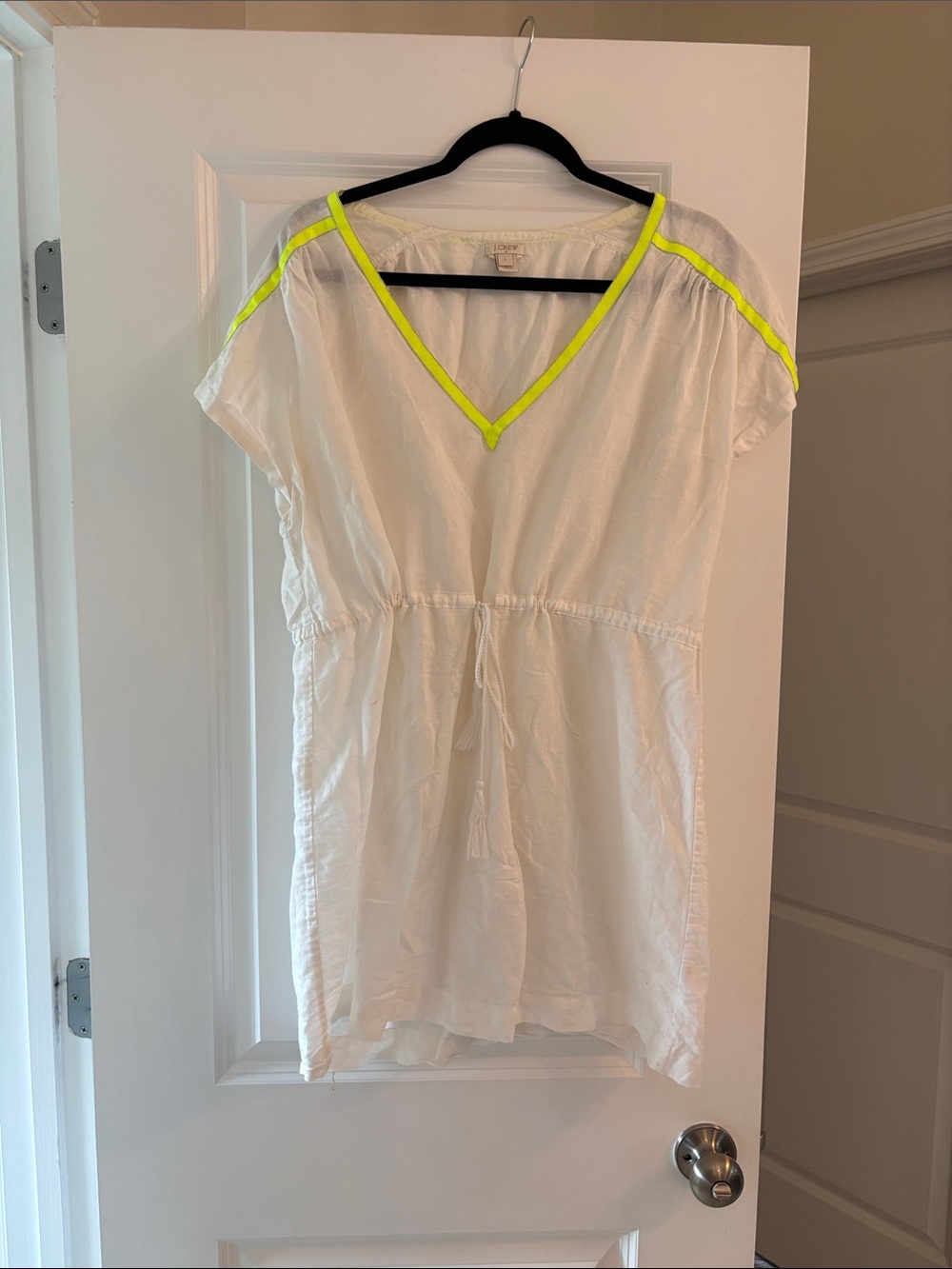 J. Crew White Swim Coverup with Neon Yellow Trim
